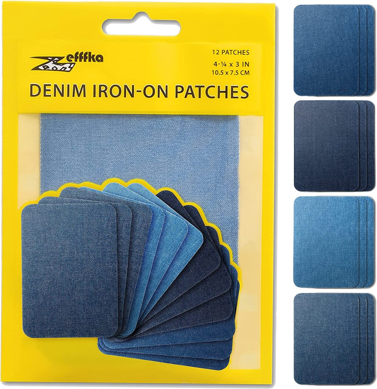 Premium Quality Denim Iron-On Jean Patches inside & outside Strongest Glue  100% Cotton Assorted Shades of Blue Repair Decorating Kit 12 Pieces Size 3  by 4-1/4 (7.5 Cm X 10.5 Cm)